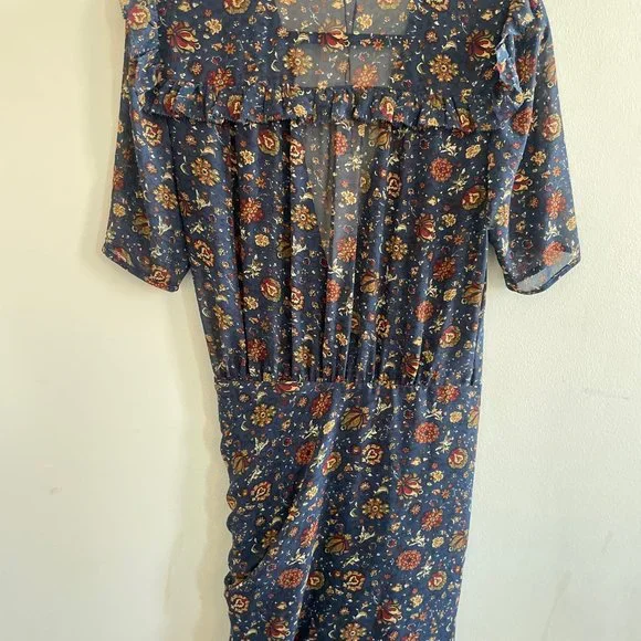 NEW Veronica Beard Dakota Floral Mini Dress Size 4 Ink Blue Chiffon Wrap… - Picture 8 of 10